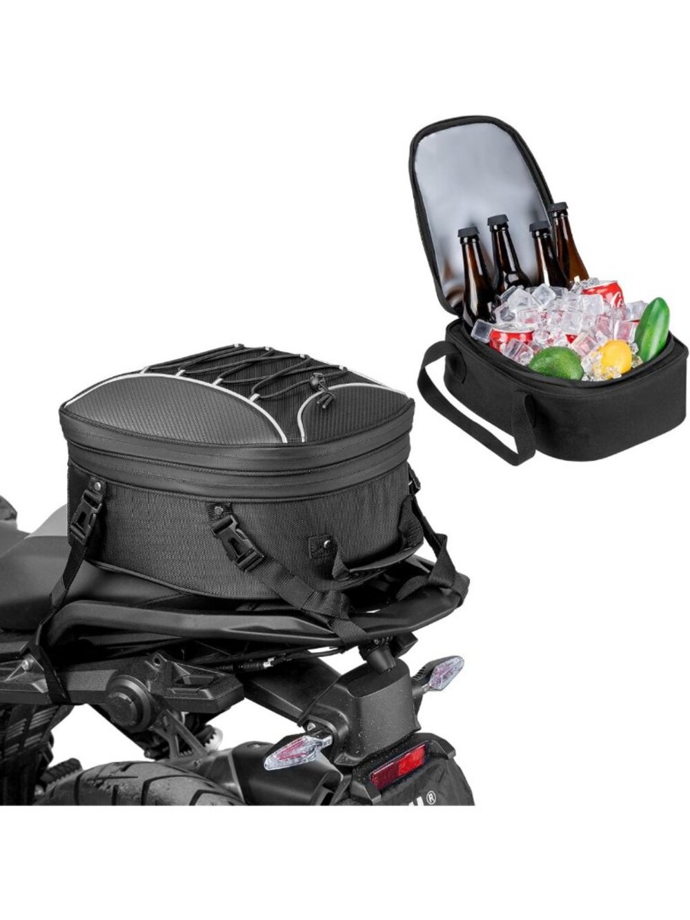 Expandable Motorcycle Tail Bag with Removable Cooler, Waterproof Seat Bag for